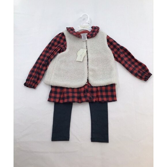 Max Studio Size 3T Outfit 3 pc Holiday Outfit Set Flannel Shirt Vest & Leggings - Picture 1 of 3